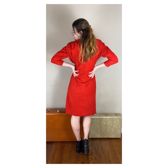 Vintage Suede Red Wrap Dress - Picture 6 of 10